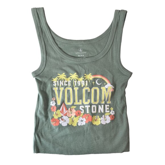 Volcom Tank Top Cut Off Beach Moon Multicolor Graphic Print Green Tank Top XS - Picture 5 of 7